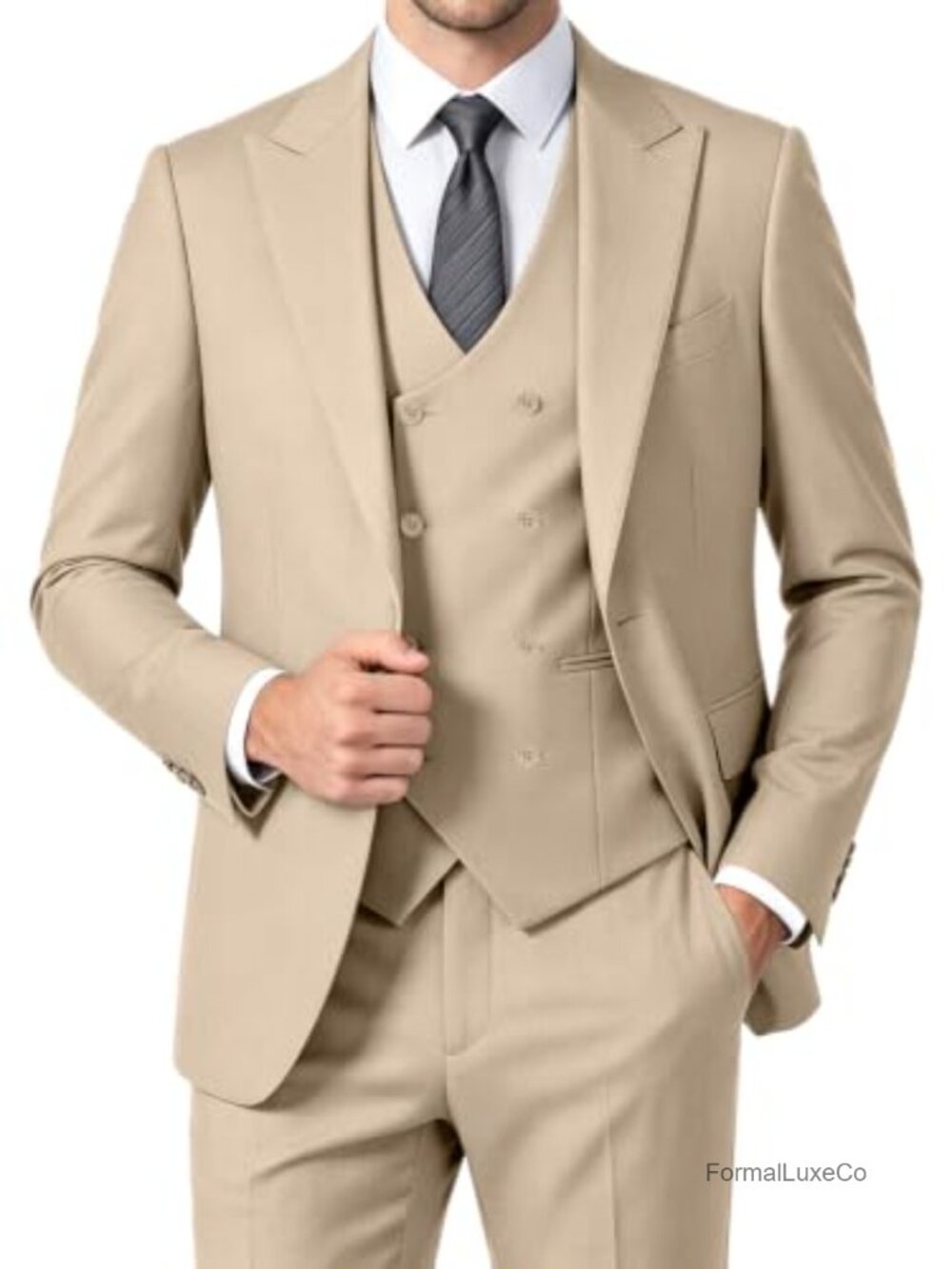 Men's 3-Piece Slim Fit Suit Set Double Breasted Wedding Tuxedo